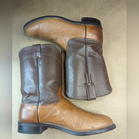 Larry Mahan Cognac Brown Smooth Ostrich Leather Cowboy Boots Men's Sz 8.5B. Grea - Picture 7 of 13